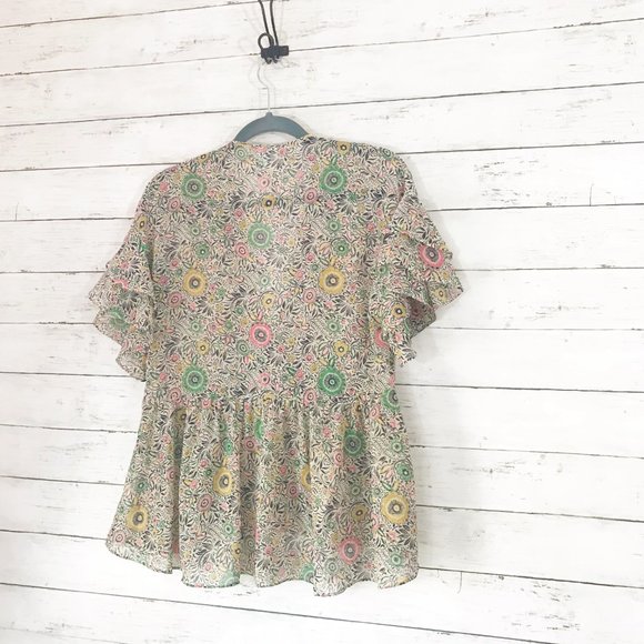 cAbi Tan Poet V-Neck Sheer Floral Blouse - Small - Picture 4 of 6